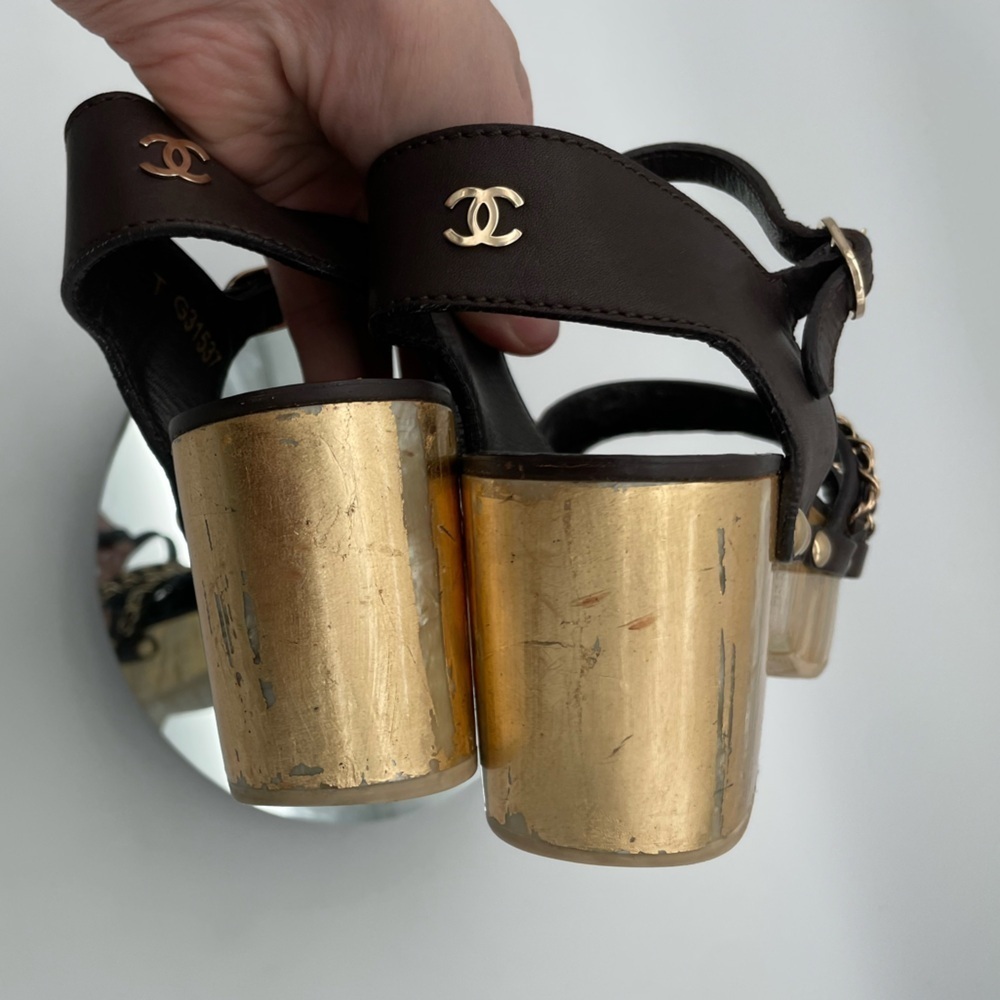 CHANEL chain platform sandals size 39 8 8.5 9 - Picture 7 of 13